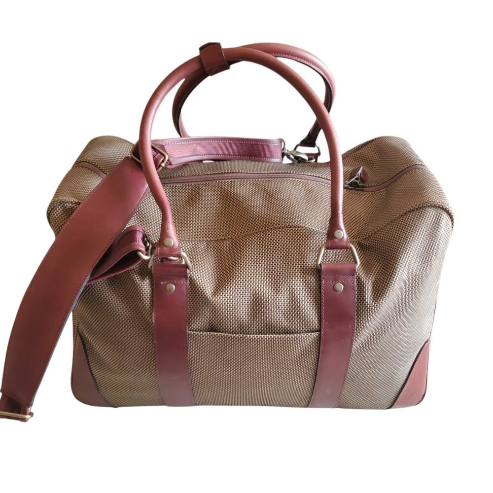 L.L. Bean VTG Traveler Tweed Duffle Carry On Luggage Weekender Bag LTHR Trim